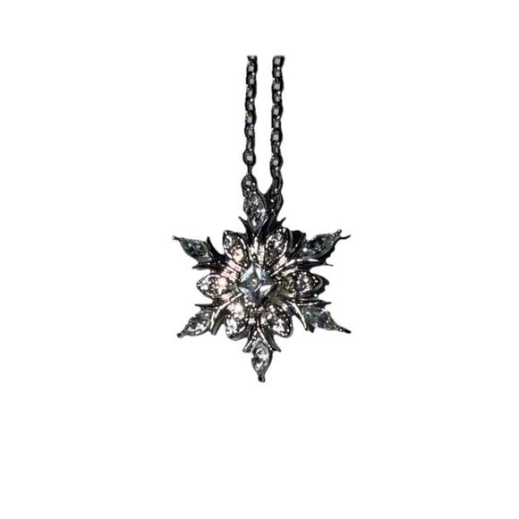 Silvertone Snowflake Pendant Necklace Clear Cubic Zirconia 1/2 Inch Pendant - Picture 2 of 5